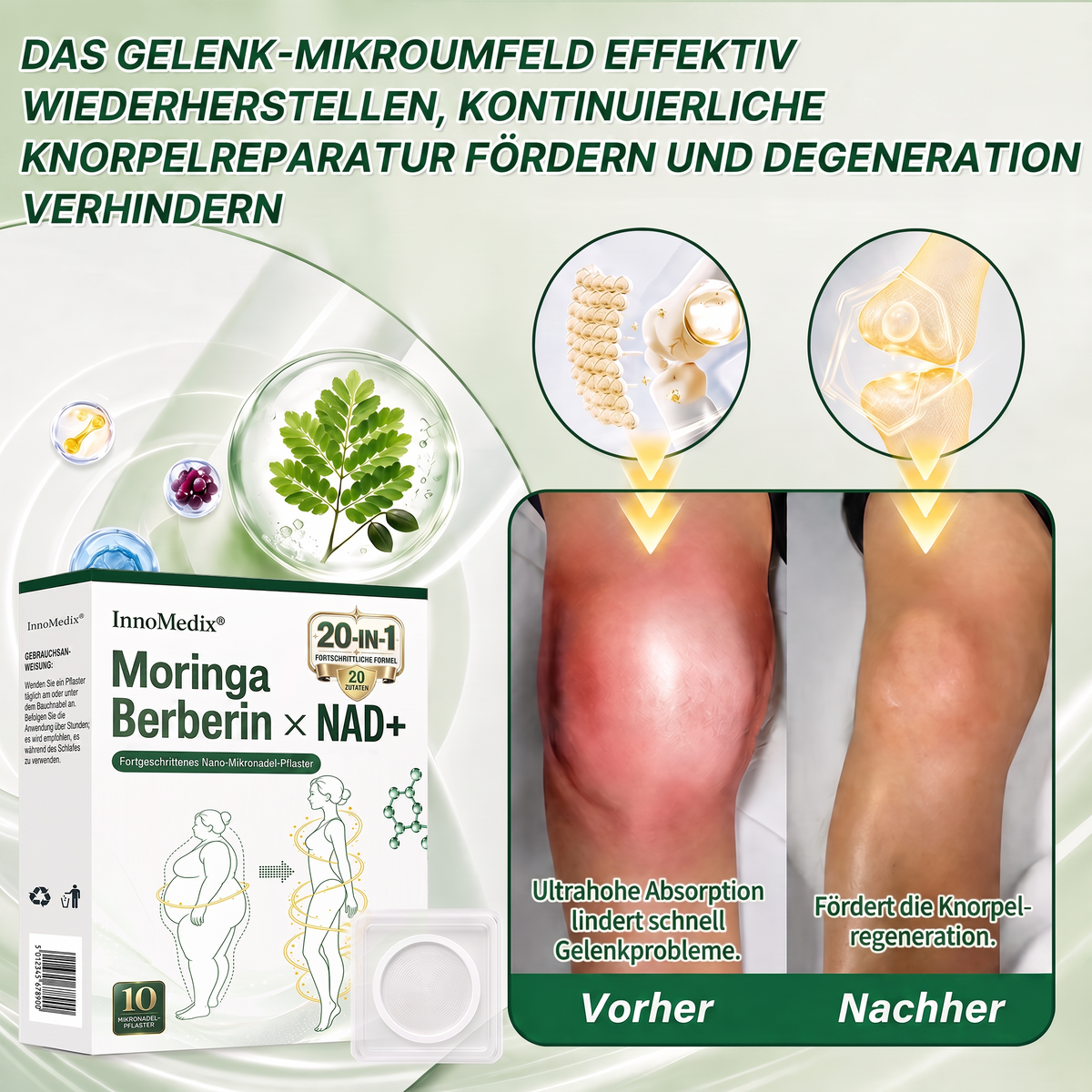 InnoMedix® Moringa Berberin x NAD+ 20-IN-1 Fortgeschrittenes Nano-Mikronadel-Pflaster (Nur einmal täglich anwenden – sichtbare Veränderungen in nur 7 Tagen.)